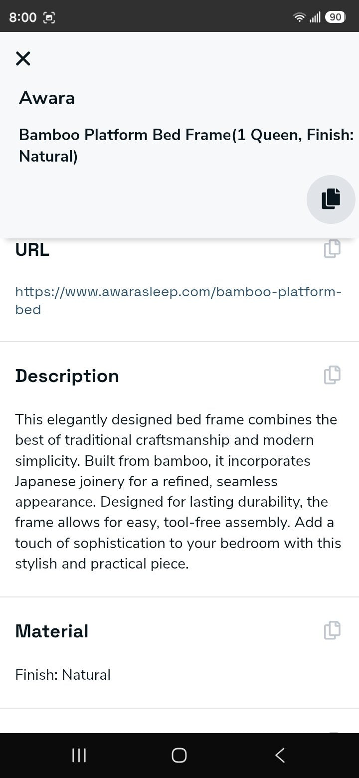 Bamboo platform bed frame slats, detail