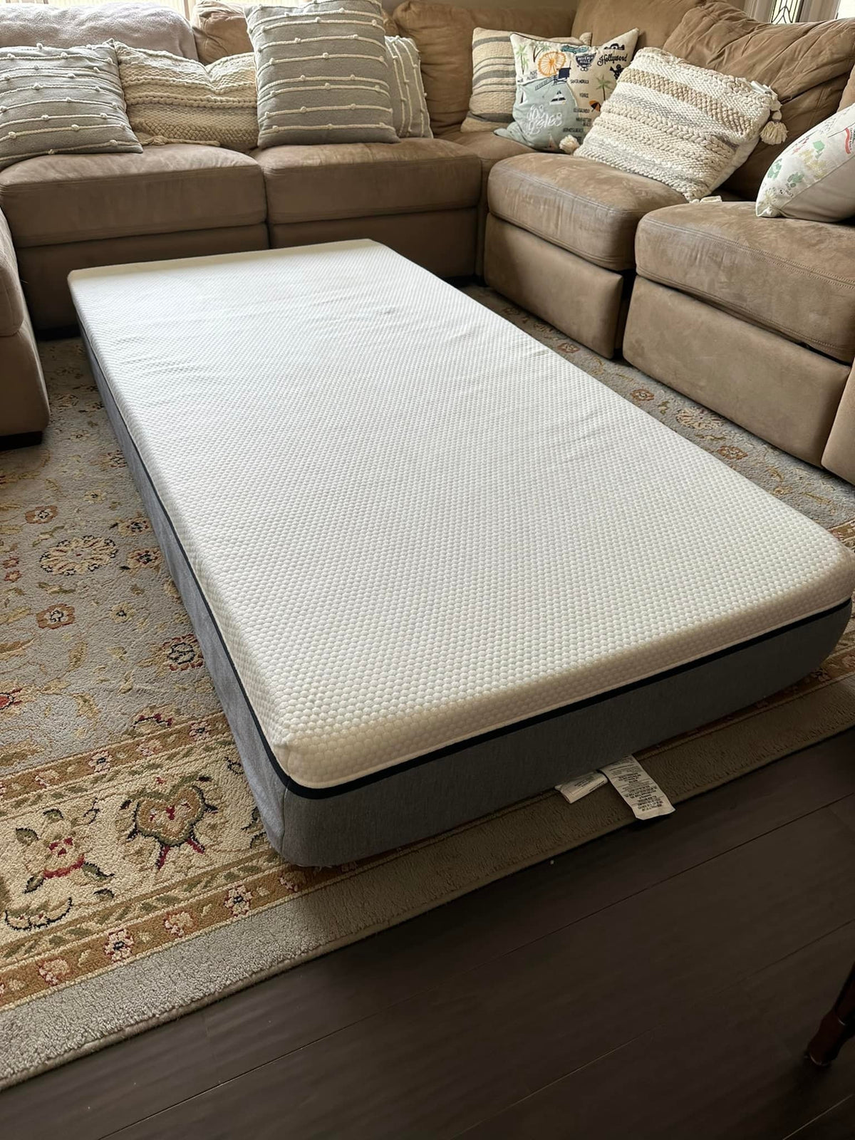 Lull Original Twin mattress on rug