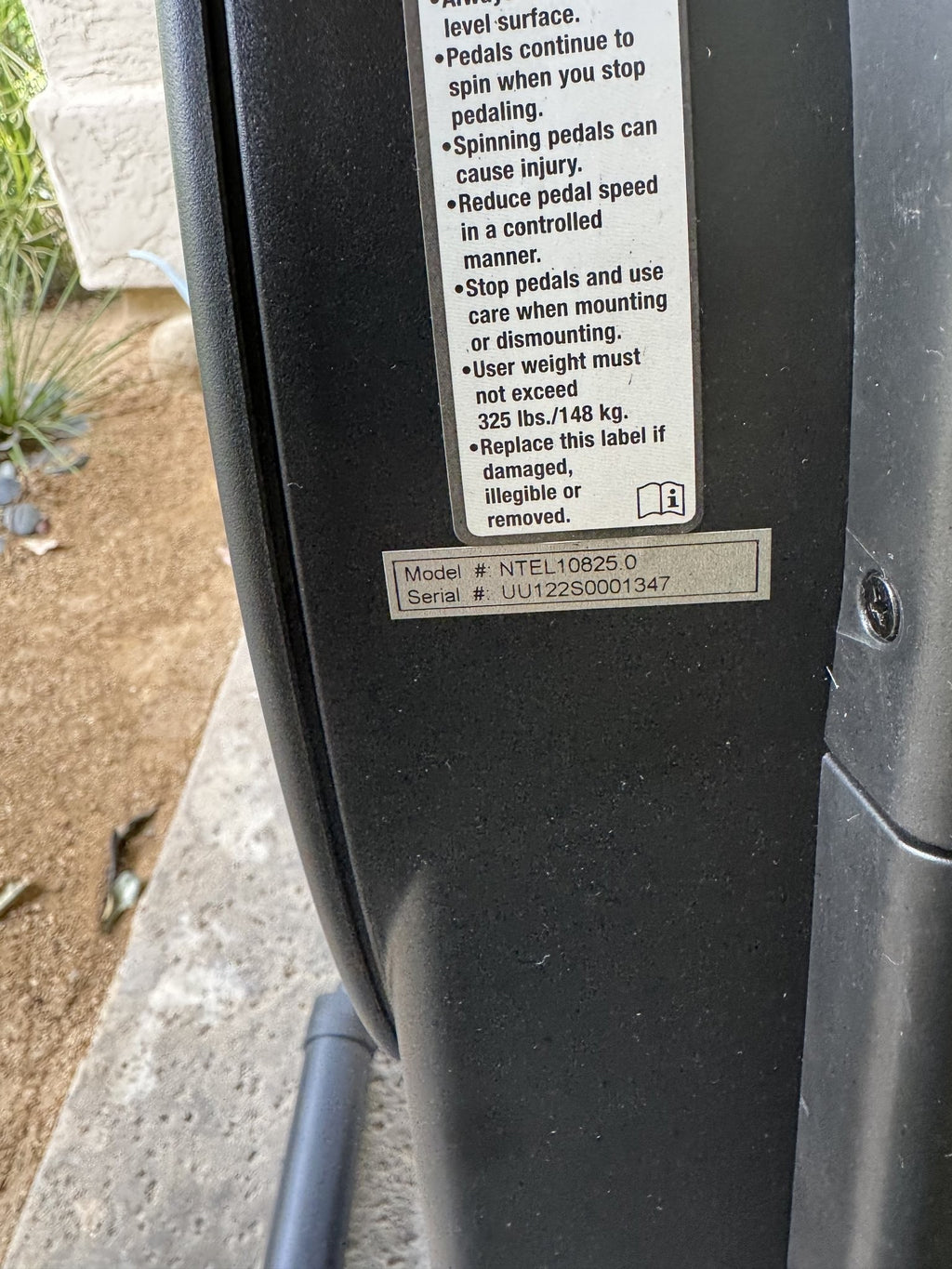 NordicTrack Step Climber model and serial label